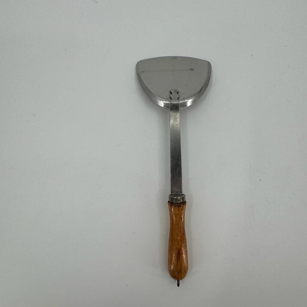 Vtg Stainless Steel Chuan Wok Turner Spatula Wood Handle Stir Fry Cooking Chef